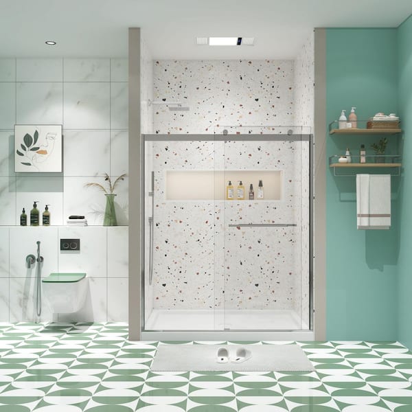 Pilas 60 in. W x 74 in. H Sliding Frameless Shower Door in Chrome with 5/16 in. (8 mm) Clear Glass