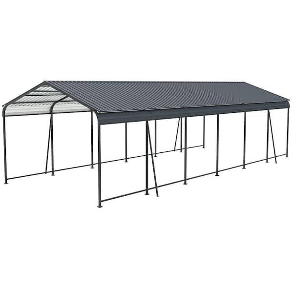 IMagacFun 12 ft. W x 32 ft. D x 8.8 ft. H Black Galvanized Steel Roof Metal Carport