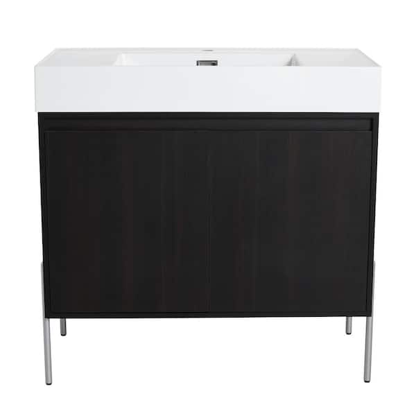 36 in. Freestanding Dark Oak Bath Vanity with White Cultured Marble Top Unassembled