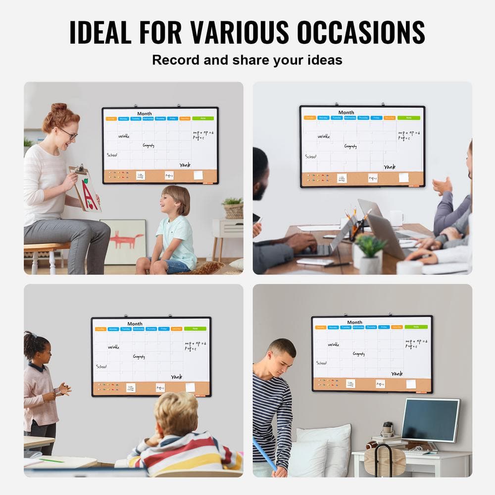 36" x 24" Black Aluminum Framed Magnetic Calendar Board