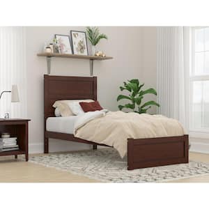NoHo 38-1/4 in. W Walnut Twin Extra Long Solid Wood Frame with Footboard an Attachable USB Device Charger Platform Bed