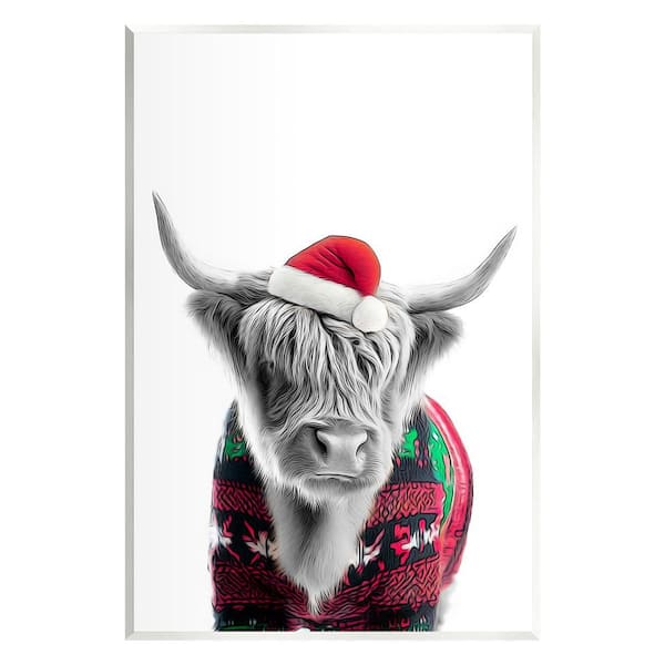 Stupell Industries Cow in Christmas Sweater by Annalisa Latella 1-Piece Unframed Graphic Print Animal Poster Art Print 15 in. x 10 in.