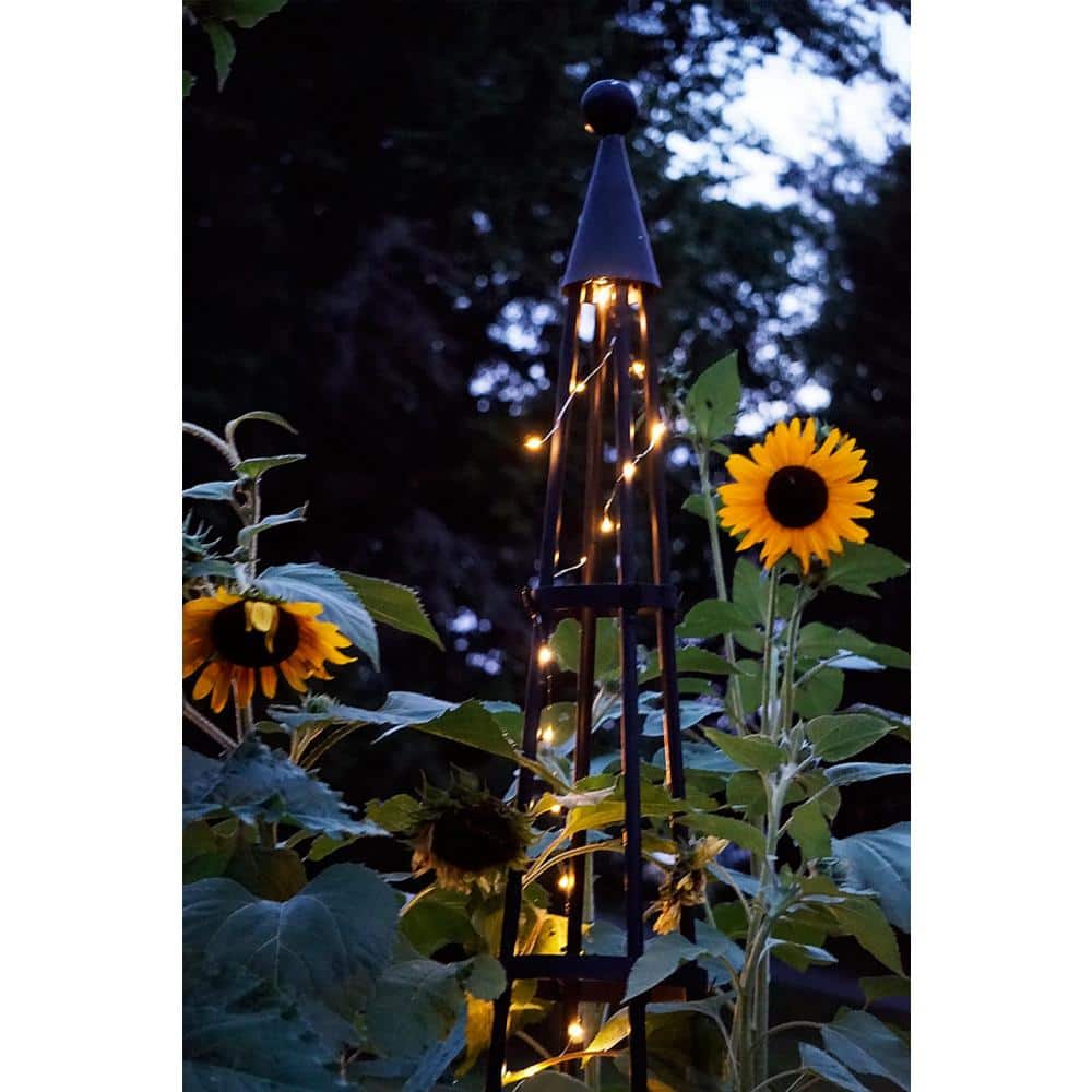 Graphite Wrought Iron Garden Obelisk Trellis, 84 Inches