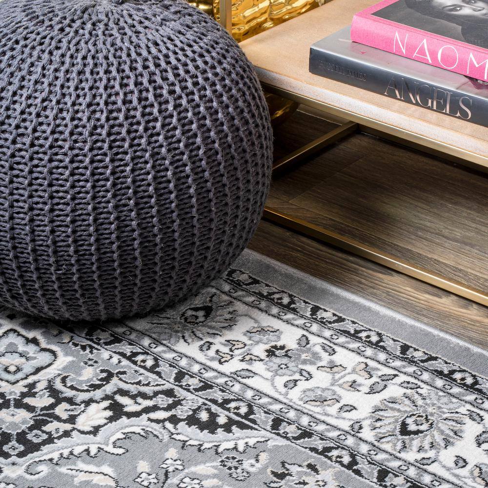 Modern Persian-Style Medallion 2'x10' Area Rug in Gray and Cream
