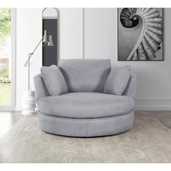 Light Gray Charcoal Fabric Swivel, Round Swivel Living Room Chair