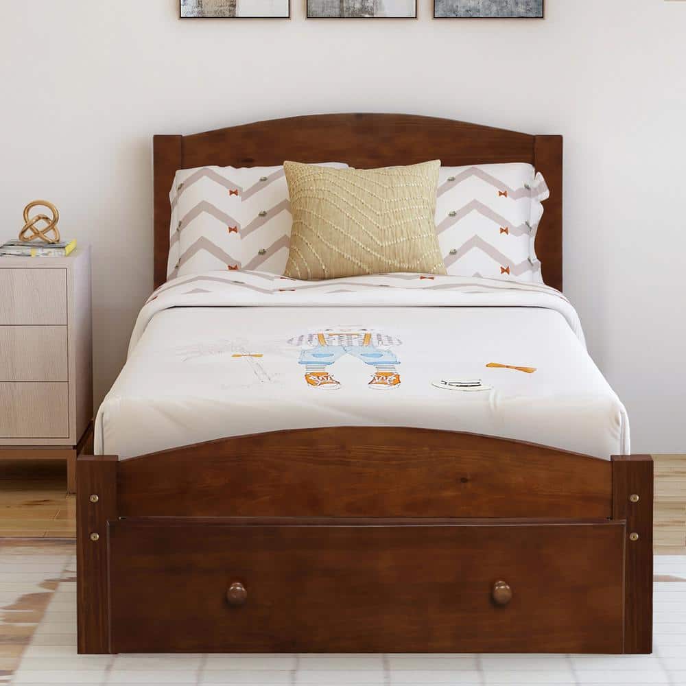 Reviews for ANBAZAR Twin Size Walnut Platform Bed Frame with Drawers