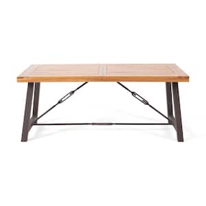 Catriona 29.50 in. Rustic Metal Rectangle Wood Outdoor Patio Dining Table