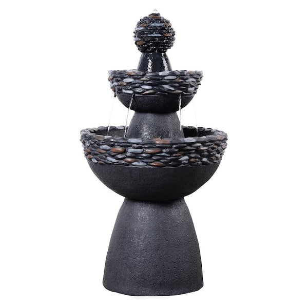 36.5 in. Electric Polyresin 3-Tier Zen-Style Tiered Fountain with Adjustable Flow and Realistic Stone Finish