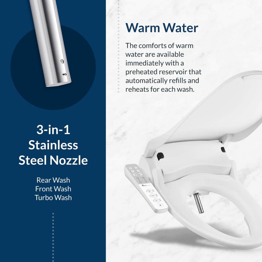 Slim One White Heated Bidet Toilet Seat with Stainless Steel Nozzle