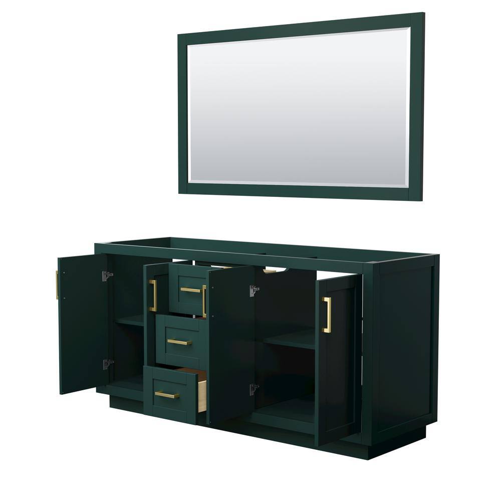 Miranda 66" Green Double Freestanding Bathroom Vanity with Brushed Gold Trim