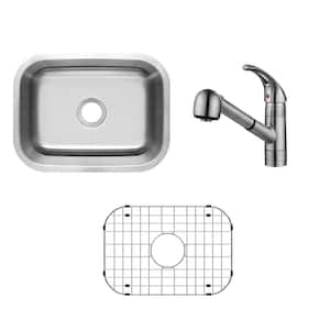 23 in. Undermount Single Bowl 16-Gauge Stainless Steel Kitchen Sink Package with Brushed Nickel Kitchen Faucet