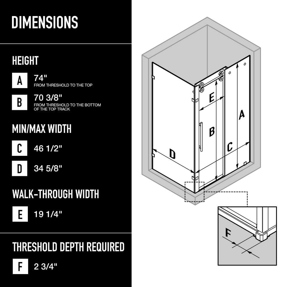 Winslow Matte Black Frameless Sliding Shower Enclosure with Clear Glass
