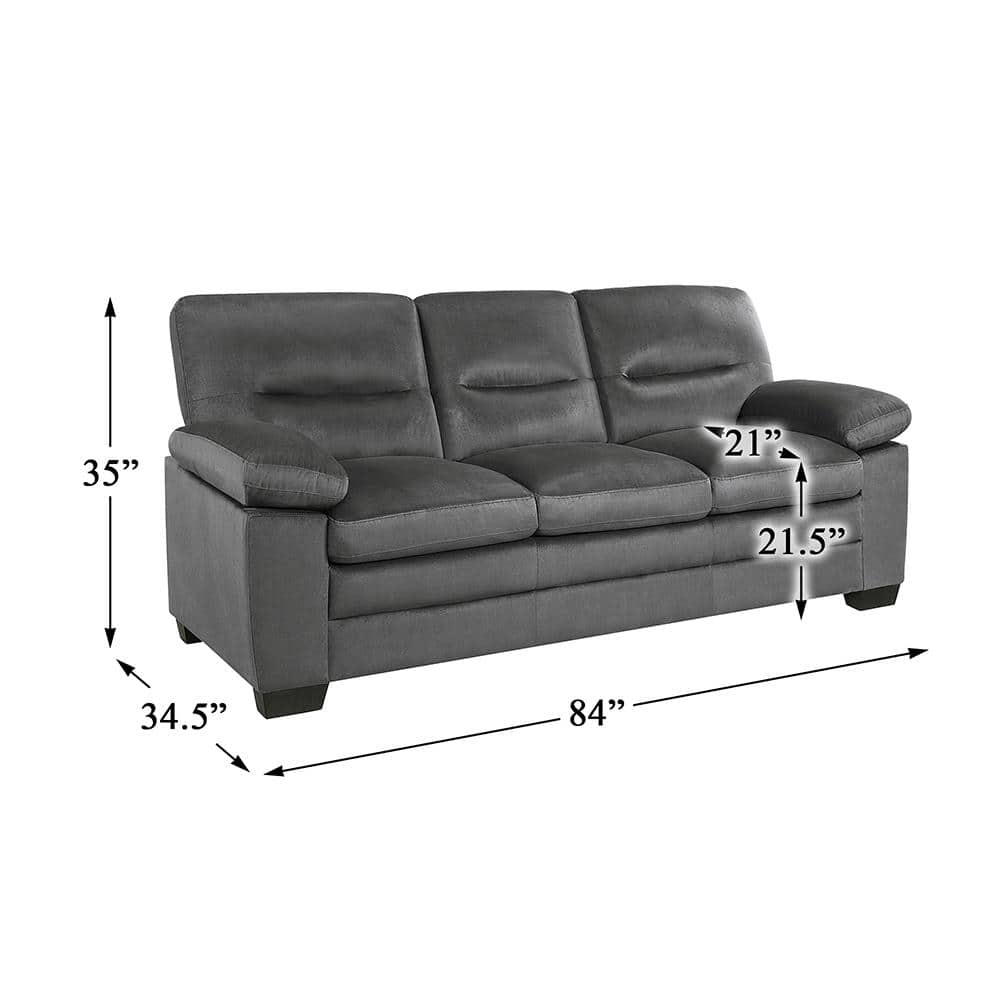 Solomon Dark Gray Fabric 3-Seat Lawson Sofa with Pillow-Top Arms