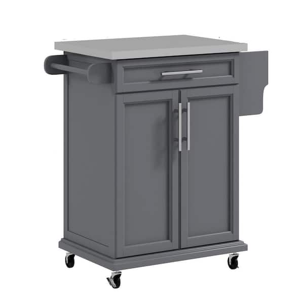 Grey Kitchen Cart with Drawers;Shelf;Spice Rack;Wheels