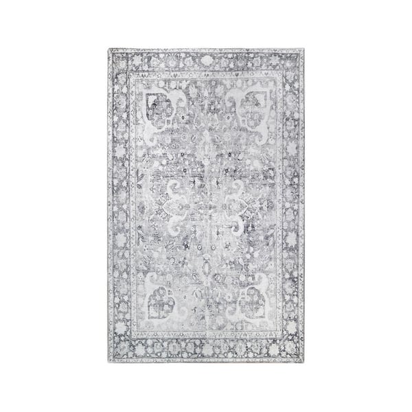 SUPERIOR Riggs Charcoal 5 ft. 7 in. x 8 ft. 9 in. Bohemian Oriental Medallion Polyester Area Rug