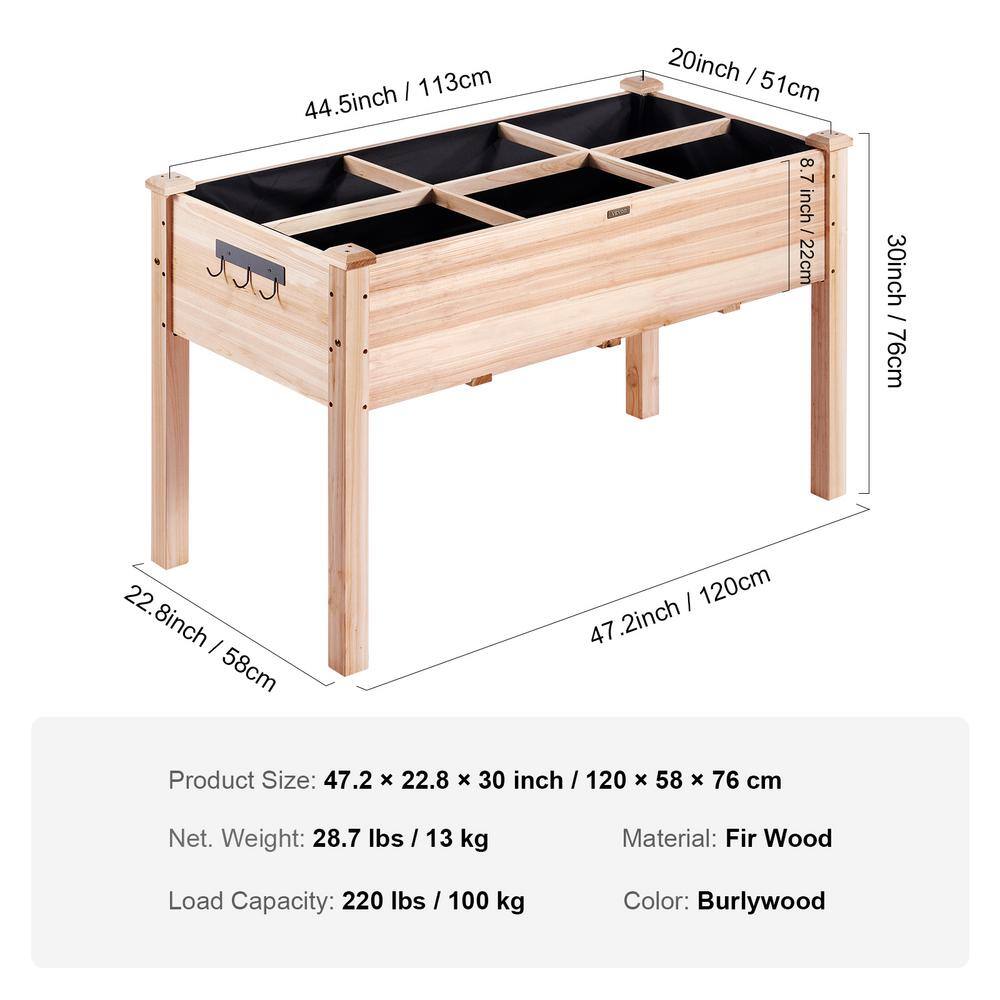 Natural Fir Wood Elevated Garden Bed with Tools and Liner