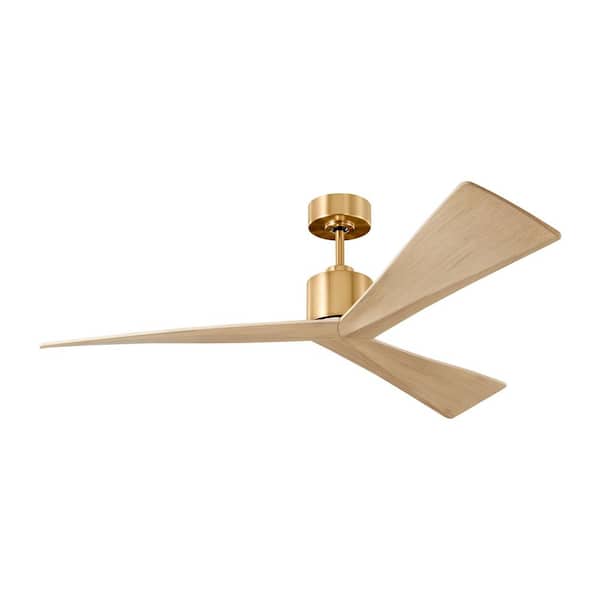 Adler 52 in. Burnished Brass Modern Downrod Mount Standard Ceiling Fan with Remote and Washed White Oak Blades