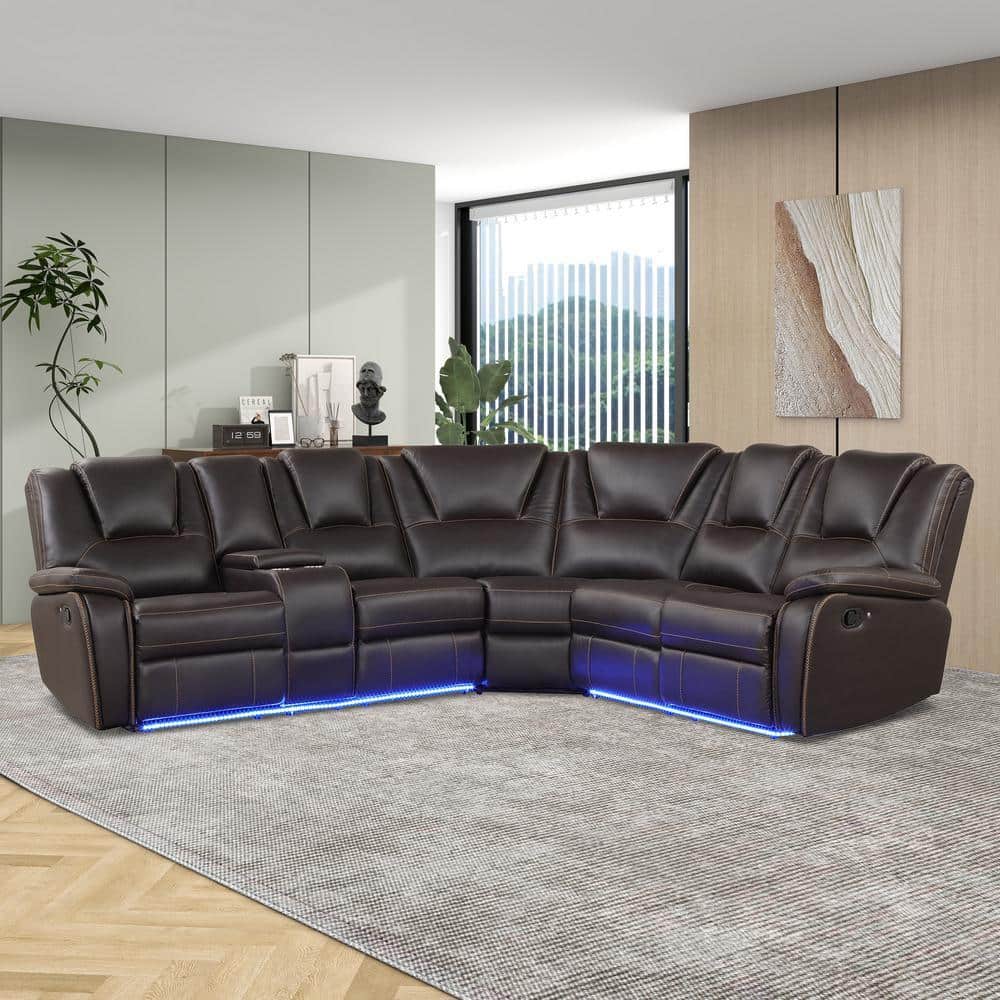 Nestfair 103 in. W Square Arm Faux Leather U-Shaped Sectional Sofa