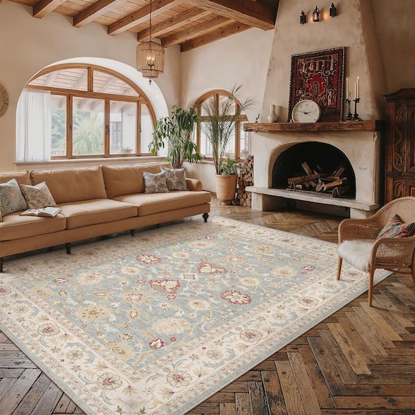 Plum Rain Blue/Beige 8 ft. x 10 ft. Washable Modern Abstract Area Rug
