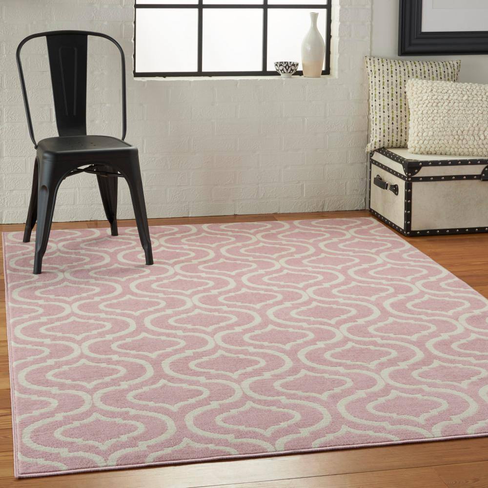 Pink Trellis Pattern Rectangular Synthetic Area Rug 5'3" x 7'3"