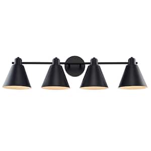 Forge 31.75 in. 4-Light Black Bathroom Vanity Light Fixture with Metal Cone Shades