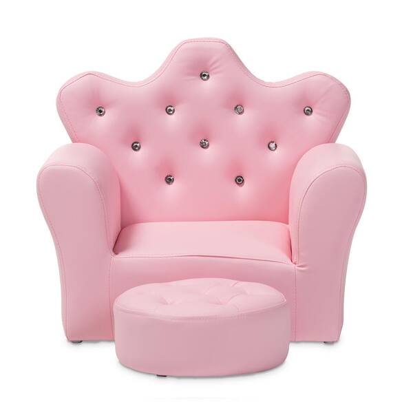 Baxton Studio Ava Pink Faux Leather 2, Pink Leather Chair And Footstool