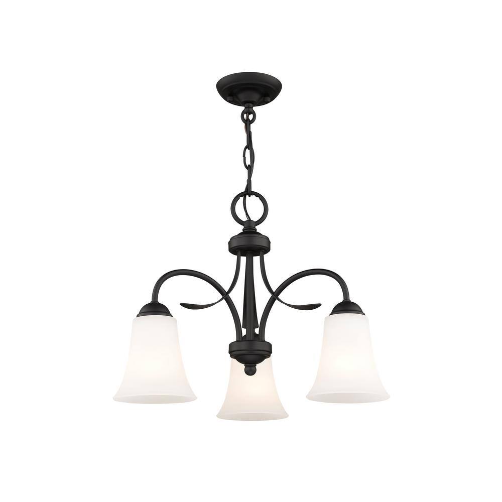 Black 3-Light Chandelier with Hand Blown Satin Glass