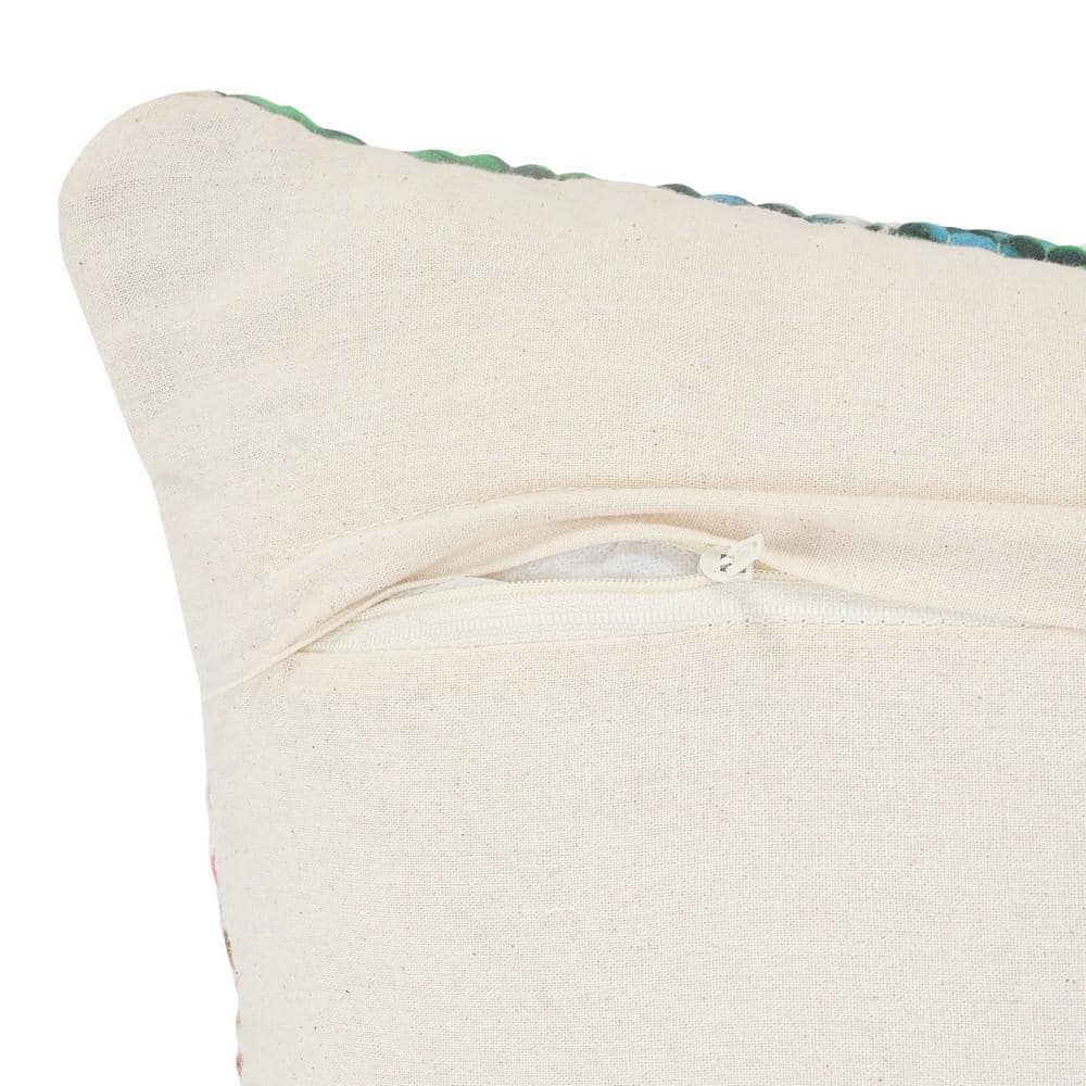 White and Multicolored Chevron Cotton Chindi Throw Pillow 20" x 20"
