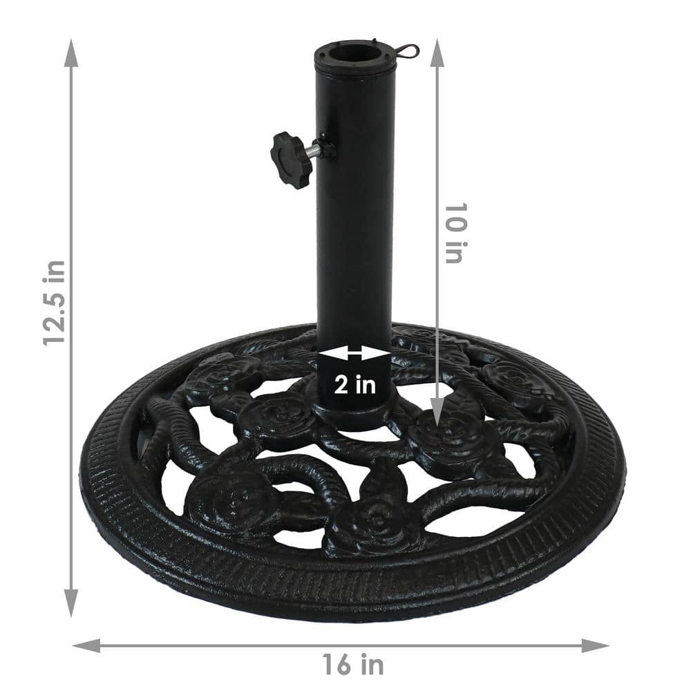 Black Cast Iron Decorative Rose Blossom Patio Umbrella Base Stand