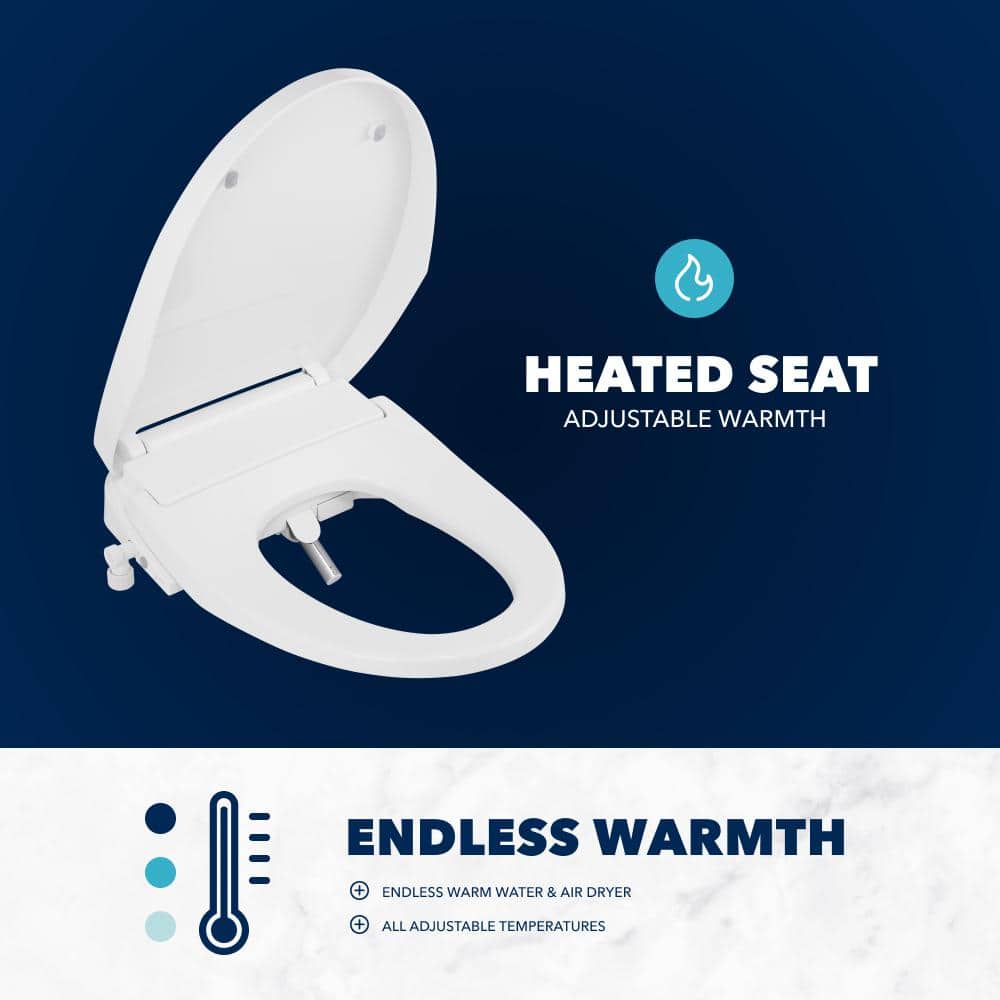 Hydrotech White Elongated Heated Electric Bidet Seat with Remote