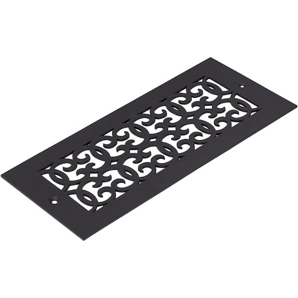 Reggio Registers Versailles Series 12 in. x 6 in. Black Steel Vent Cover Grille for Home Floors and Walls with Mounting Holes