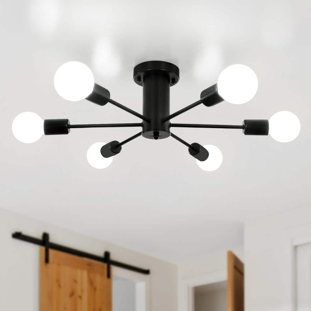 21.81 in. 6-Light Matte Black Sputnik Semi- Flush Mount For Foyer Bedroom with No Bulbs Included price history on PriceWatchPro