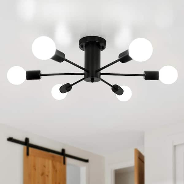ZJVAIVE 21.81 in. 6-Light Matte Black Sputnik Semi- Flush Mount For Foyer Bedroom with No Bulbs Included