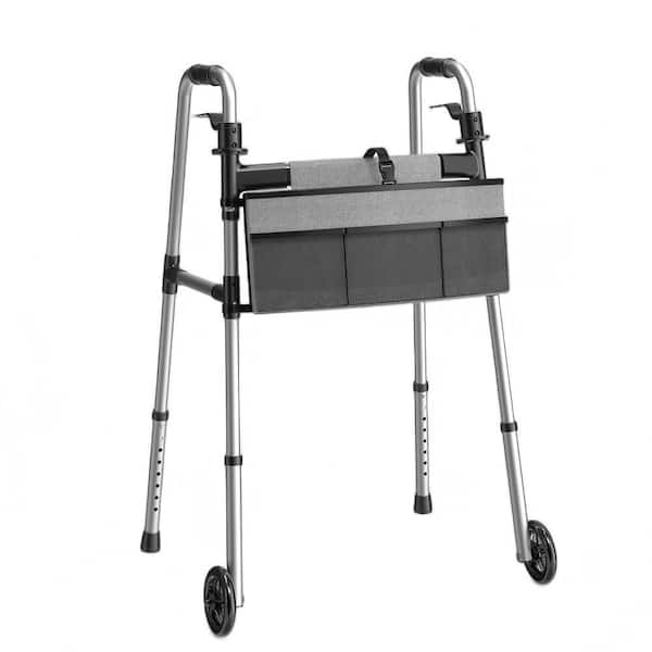 Wudkey Adjustable Height Folding Walker with Basket and Glide Skis