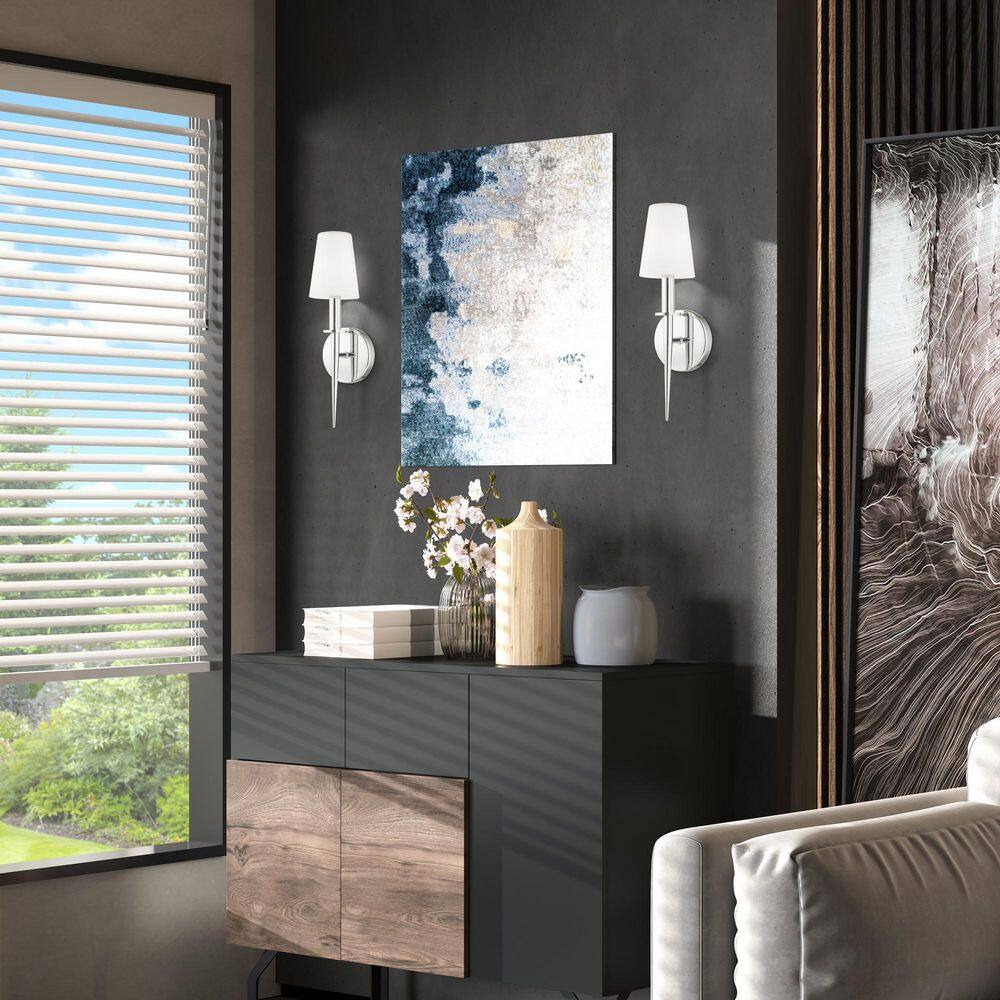 Sleek Polished Chrome Direct Wired 1-Light Sconce with Opal White Glass