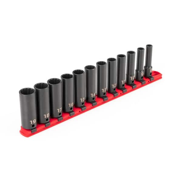 TEKTON 3/8 in. Drive Deep 12-Point Impact Socket Set (12-Piece) (8-19 mm) - Rails