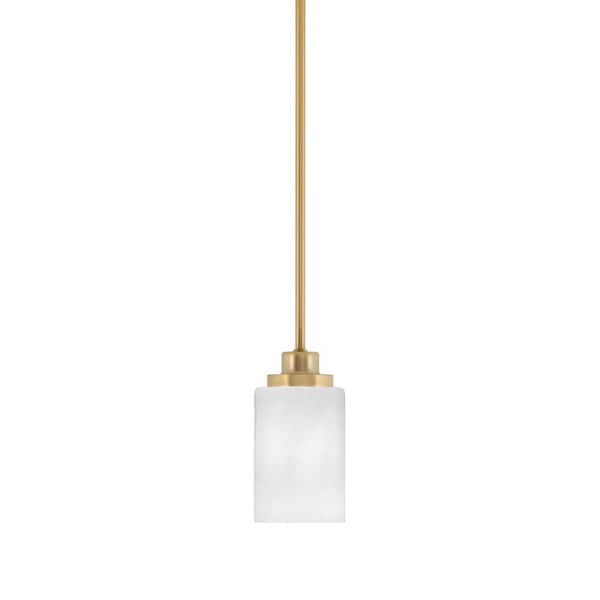 Unbranded Monroe 100-Watt 1-Light Brass Shaded Pendant Light Mini Pendant with White Marble Glass Shade, No bulb included