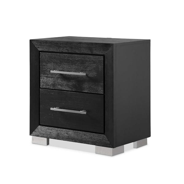Fairhart Black 2-Drawer 26 in. W Nightstand With USB Charging Ports