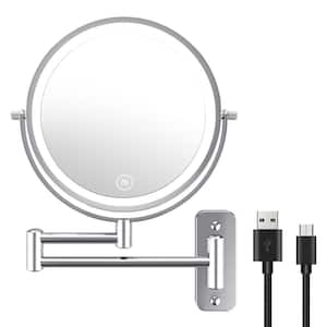 8 in. W x 8 in. H Round LED Metal Wall Miror 7 x Magnification Bathroom Makeup Mirror in Chrome