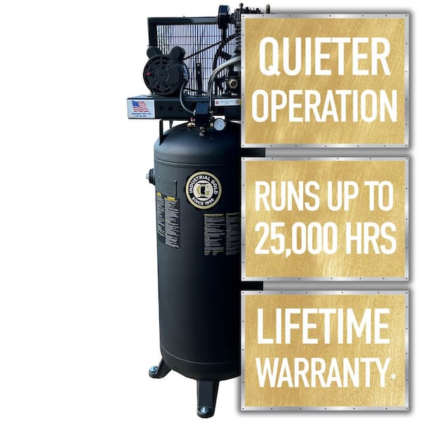 Industrial Gold 60 Gal. 3.5 HP Vertical 1-Phase Low RPM 125-PSI Electric Air Compressor with Quiet Operation