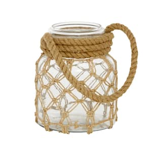 Clear Glass Decorative Candle Lantern with Rope Handle