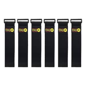 18 in. Elastic Hook and Loop Cinch Strap for Cords Hoses and More Super Stretch Storage Strap in Black (6-Pack)