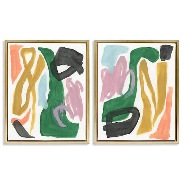 Funky Abstract Squiggles by June Erica Vess 2-Pieces Gold Floater Frame Abstract Graphic Art Print 31 in. x 25 in.