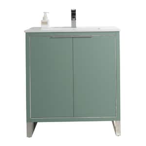 Opulence 30 in. W x 18 in. D x 33.5 in. H Bath Vanity in Mint Green with White Ceramic Top