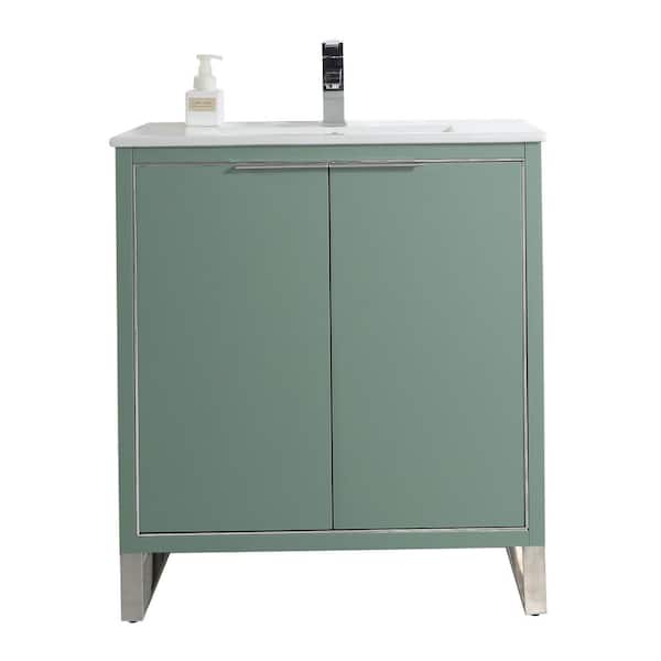 FINE FIXTURES Opulence 30 in. W x 18 in. D x 33.5 in. H Bath Vanity in Mint Green with White Ceramic Top