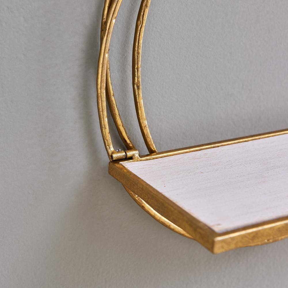 Gold Metal Rings Floating Wall Shelves with Whitewash Wood