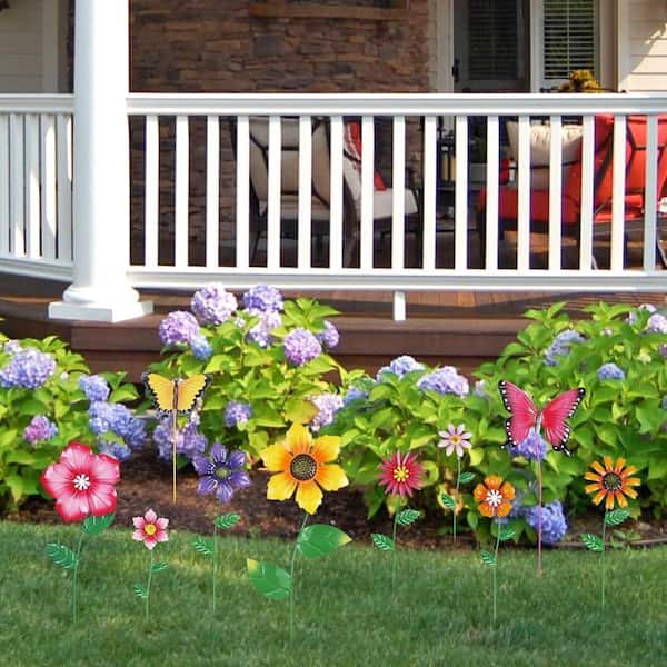 Justincity 10 Piece Multi-Color Iron Metal Flower Garden Stakes