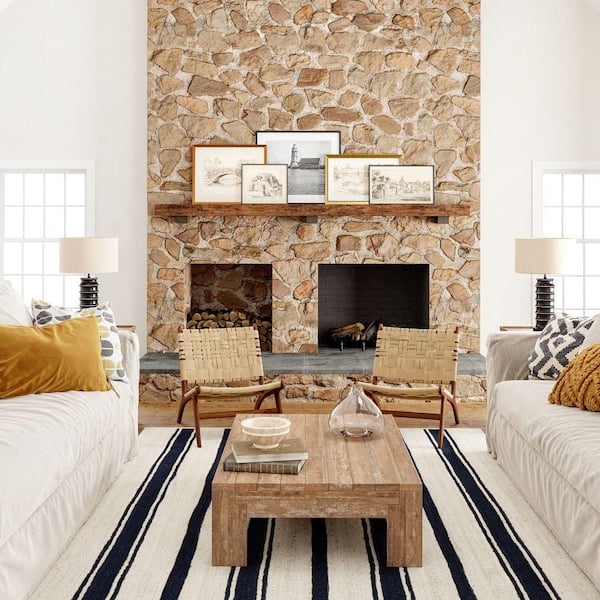 Calathea Striped Jute Navy 5 ft. x 8 ft. Area Rug