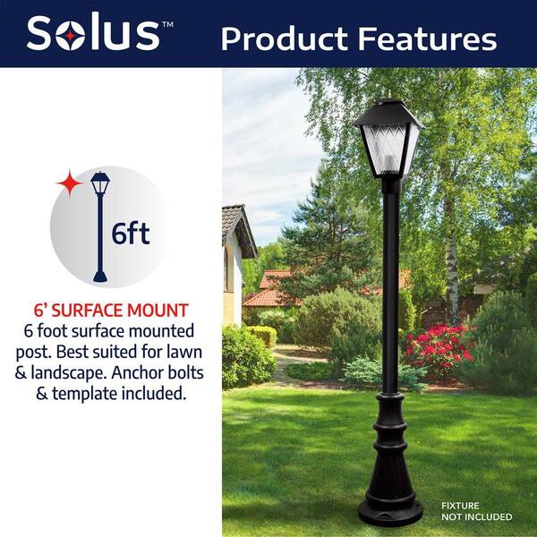 Solus SM6-NCASTP-BK 6 ft. Black Surface Mount Aluminum Lamp Post with Cast Aluminum Base and Decorative Polymer Cover Hardware Included