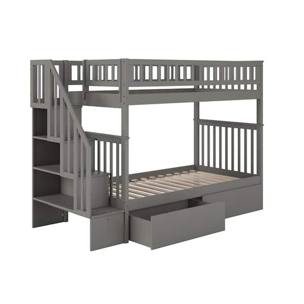 AFI Woodland Staircase Bunk Bed Twin over Twin with 2 Urban Bed Drawers ...